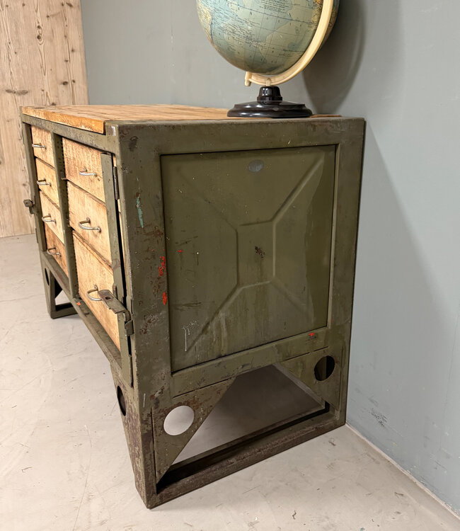 Vintage workbench wood and steel with drawers