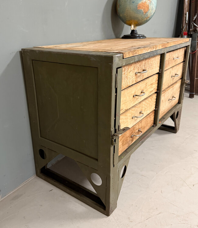Vintage workbench wood and steel with drawers