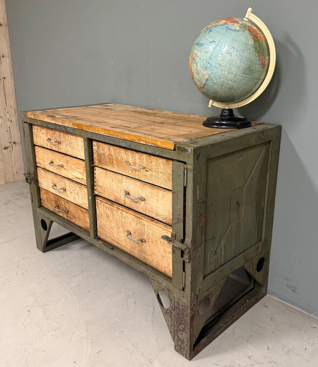 Vintage workbench wood and steel with drawers