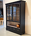 Schwarzer Vintage-Vitrinenschrank mit altem Glas | Buffetschrank