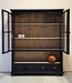 Schwarzer Vintage-Vitrinenschrank mit altem Glas | Buffetschrank
