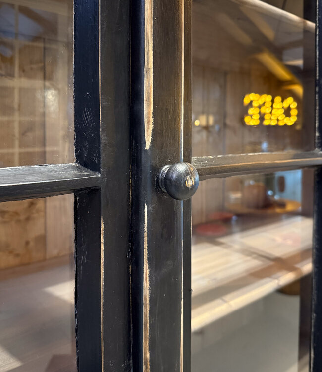 Vintage black sideboard with old glass | Display cabinet - Copy