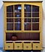 Gele vintage vitrinekast hout