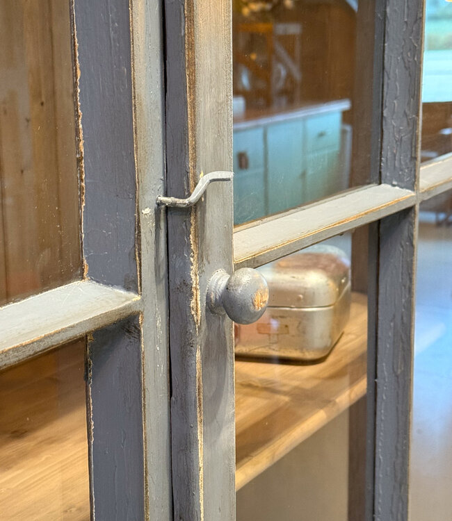 Vintage gray sideboard with old glass | Display cabinet
