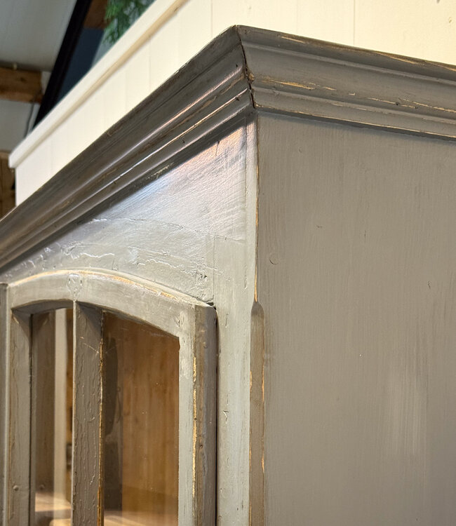 Vintage gray sideboard with old glass | Display cabinet