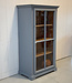 Gray vintage wooden display cabinet with old glass