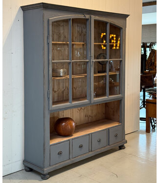 Vintage gray display cabinet with old glass | Sideboard