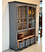 Vintage-Vitrine in Grau mit altem Glas | Sideboard