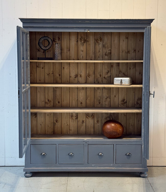 Vintage gray-blue display cabinet