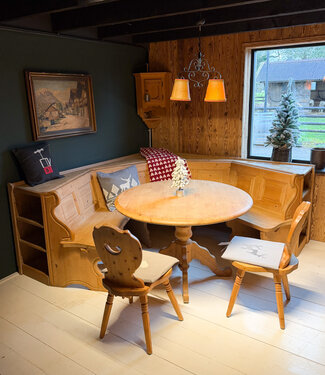 Oldwood Rondzit | Vintage Alpen Stube set | Ronde zithoek met tafel en stoelen
