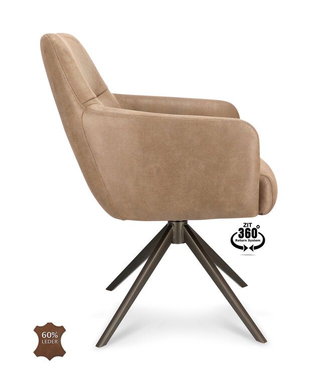 Armstoel Levi – draaibare eetkamerstoel Bull Liver