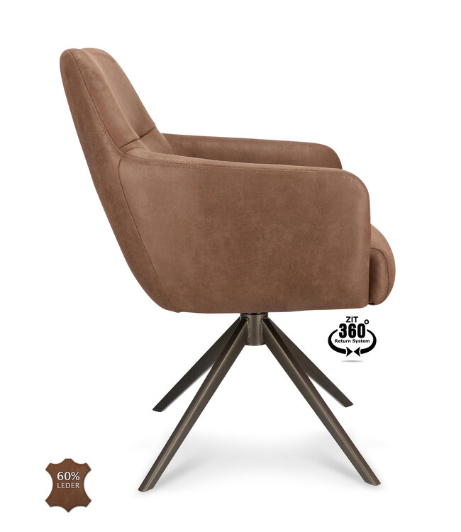 Armstoel Levi – draaibare eetkamerstoel Bull Brown
