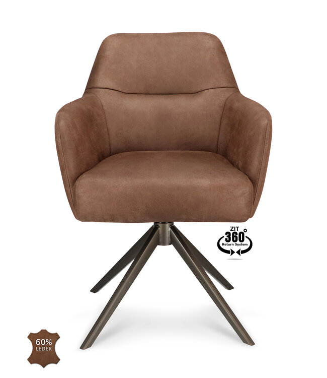 Armstoel Levi – draaibare eetkamerstoel Bull Brown