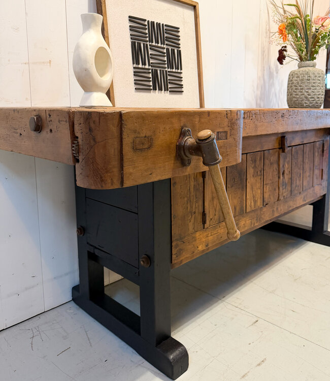 Vintage houten timmermans werkbank