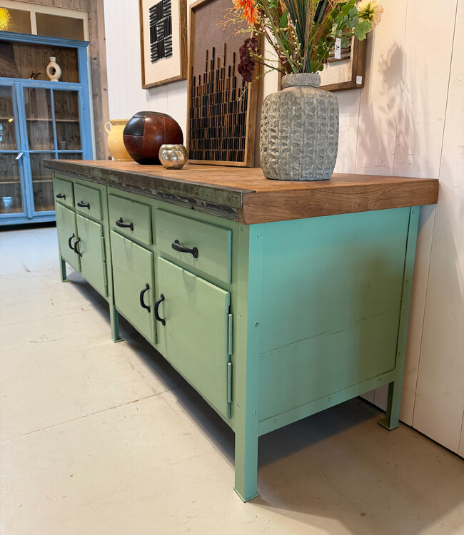 Vintage houten groene werkbank