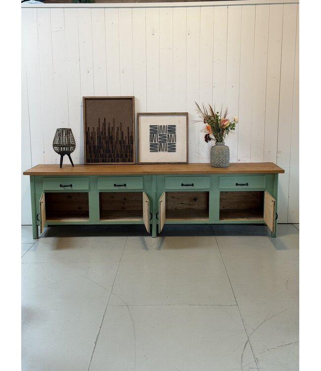 Vintage wooden green workbench