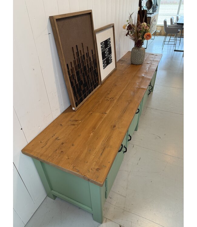 Vintage houten groene werkbank