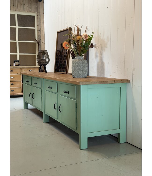 Vintage houten groene werkbank