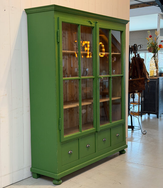 Green rustic wooden china cabinet