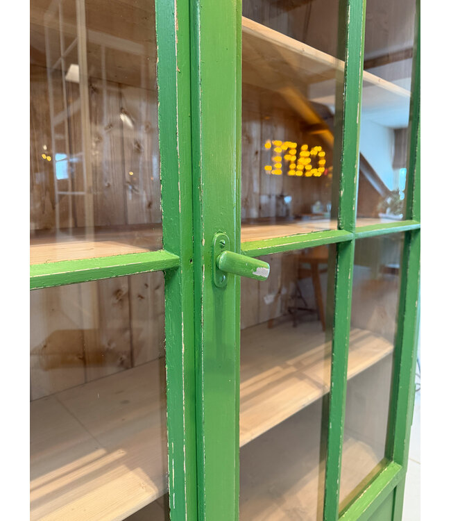 Green rustic wooden china cabinet