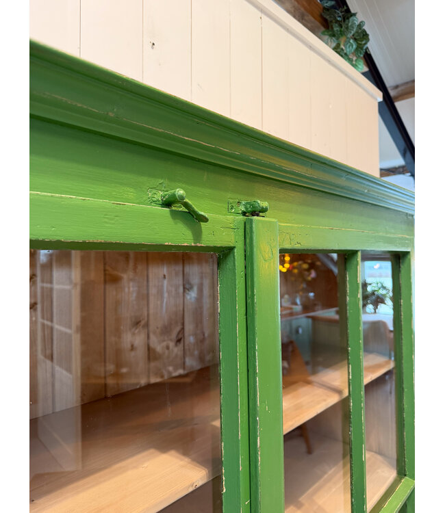 Grüner rustikaler Porzellanschrank aus Holz