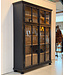 Vintage zwarte vitrinekast met oud glas