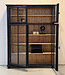 Vintage black display cabinet with old glass