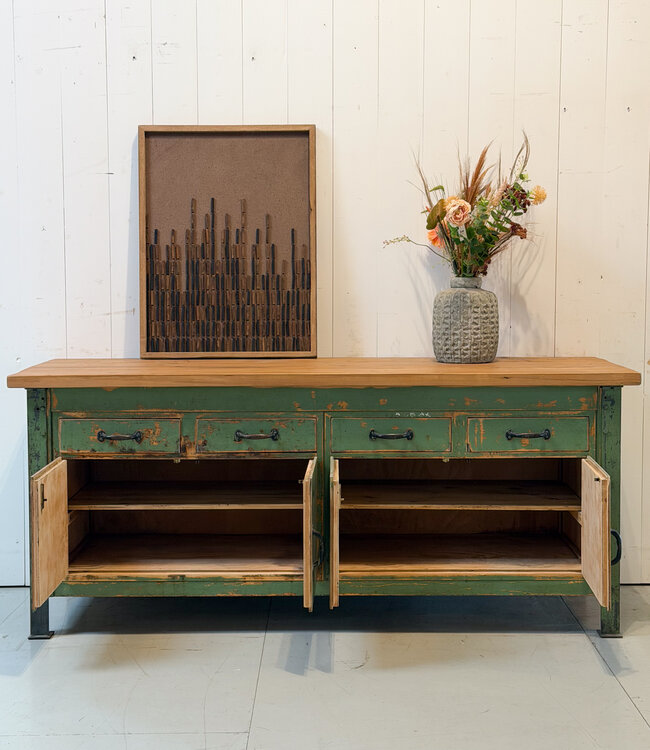 Vintage wooden sideboard with drawers and doors