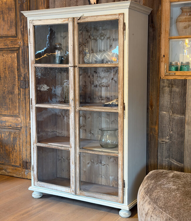 Vintage wooden display cabinet with glass | Unique cabinet