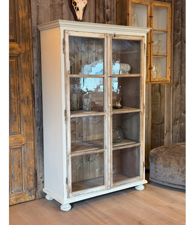 Vintage wooden display cabinet with glass | Unique cabinet