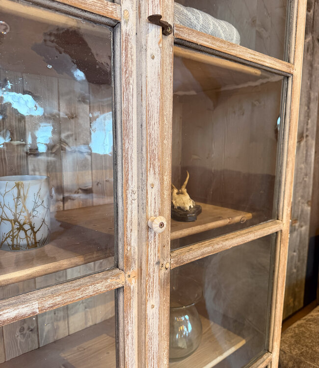 Vintage houten vitrinekast met glas | Unieke kast