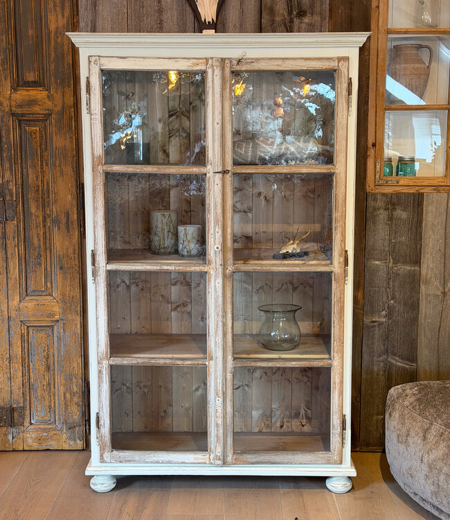 Vintage houten vitrinekast met glas | Unieke kast