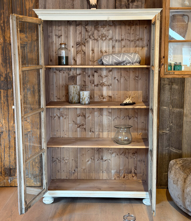 Vintage houten vitrinekast met glas | Unieke kast