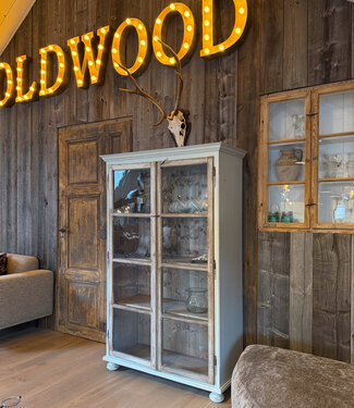 Oldwood Vintage houten vitrinekast met glas | Unieke kast