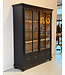 Vintage black wooden buffet cabinet with old glass