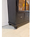 Vintage-Buffetschrank aus schwarzem Holz mit alter Glasscheibe