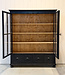 Vintage-Buffetschrank aus schwarzem Holz mit alter Glasscheibe
