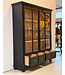Vintage black wooden buffet cabinet with old glass