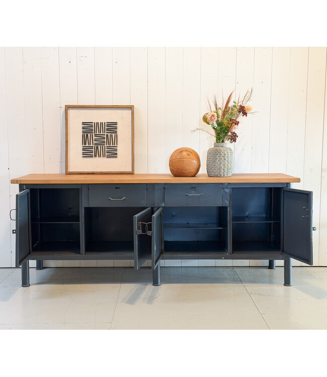 Vintage steel sideboard with drawers and doors