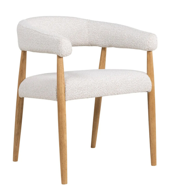 Stoel Noor | Eetkamerstoel met houten poten & armleuning | crème