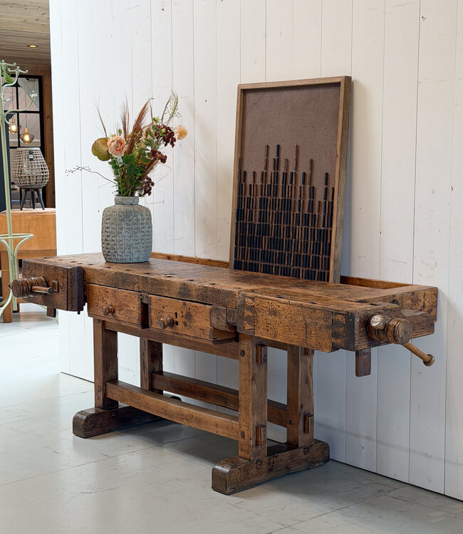 Vintage-Werkbank aus Holz mit Schubladen