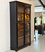 Schwarzer, antiker Holzvitrinenschrank mit altem Glas
