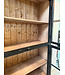 Schwarzer, antiker Holzvitrinenschrank mit altem Glas