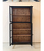 Schwarzer, antiker Holzvitrinenschrank mit altem Glas