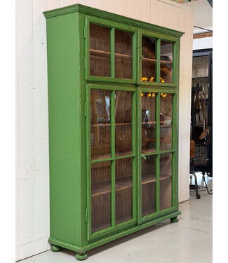 Vintage grüner Vitrinenschrank aus Holz