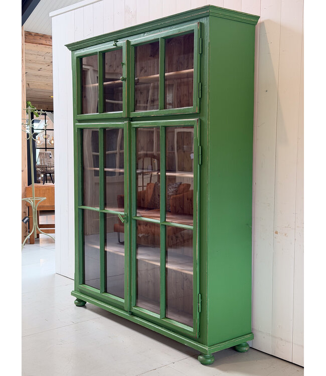 Vintage grüner Vitrinenschrank aus Holz