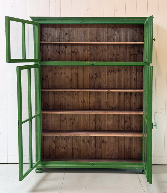 Vintage grüner Vitrinenschrank aus Holz
