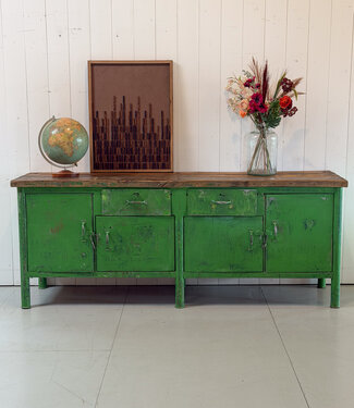 Oldwood Green vintage sideboard with drawers and doors