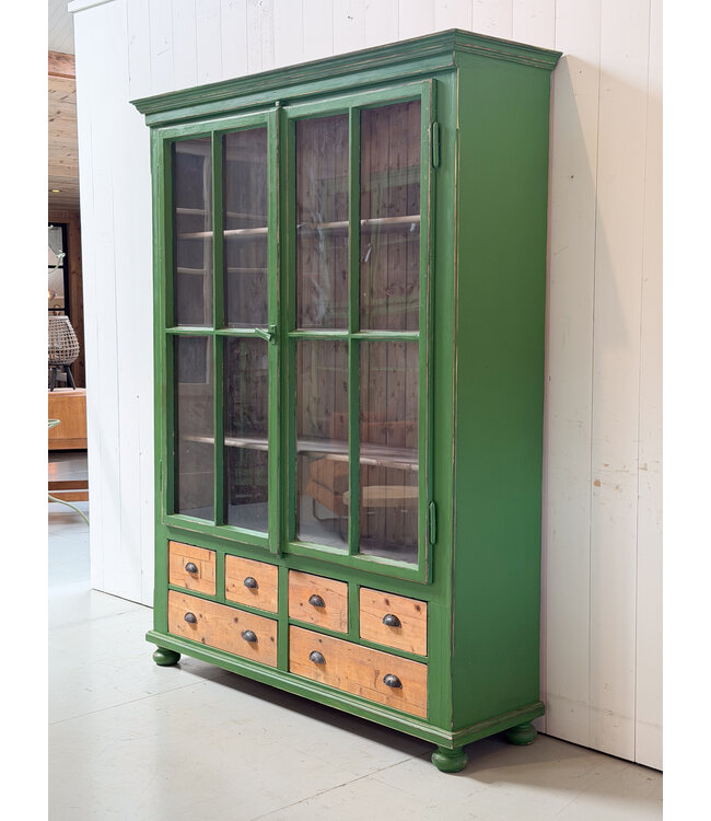 Green rustic wooden china cabinet