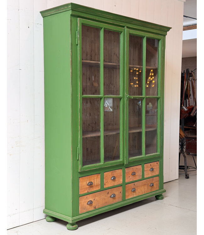 Green rustic wooden china cabinet